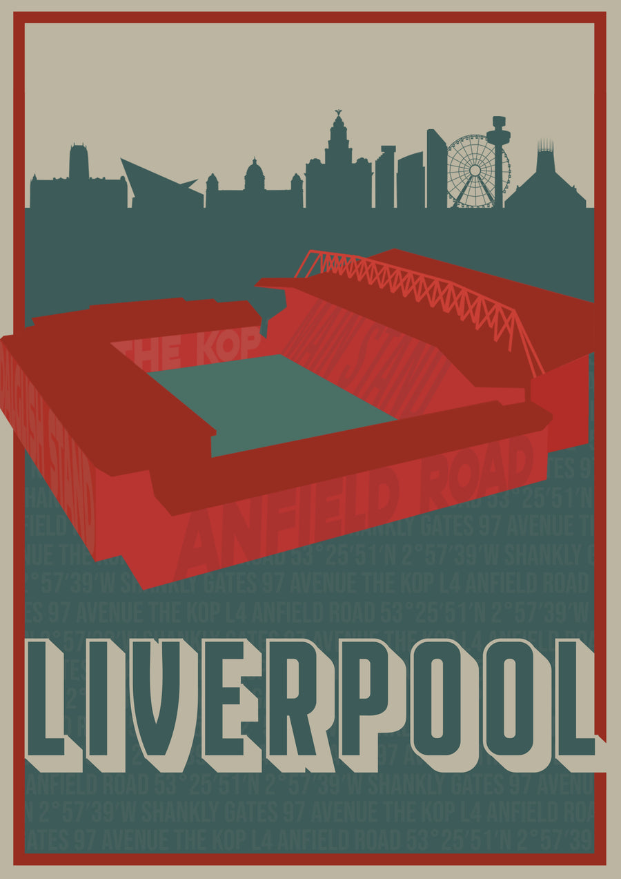 Fields of Anfield Road - Liverpool Skyline Print